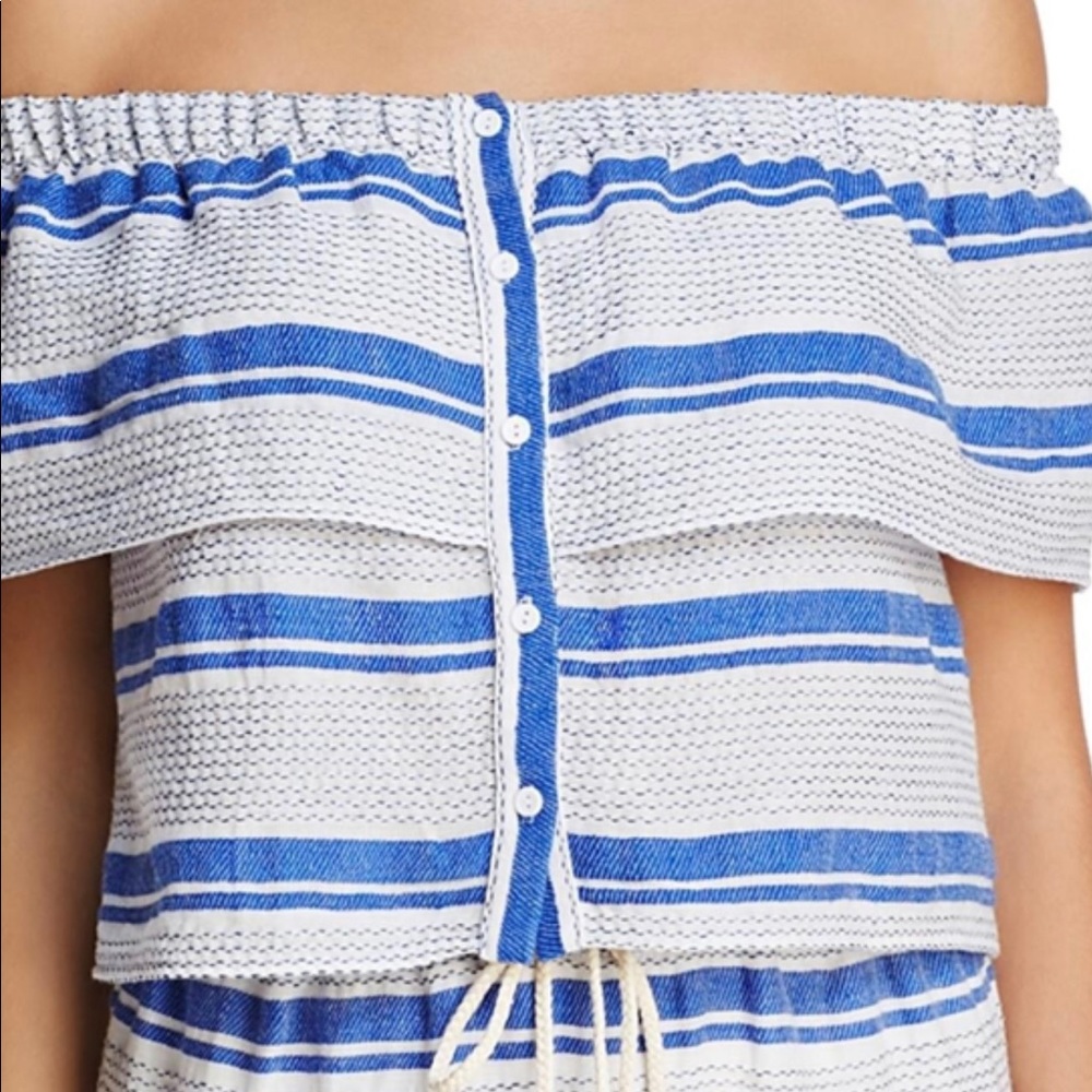 LOST & WANDER blue and white crop top w/buttons